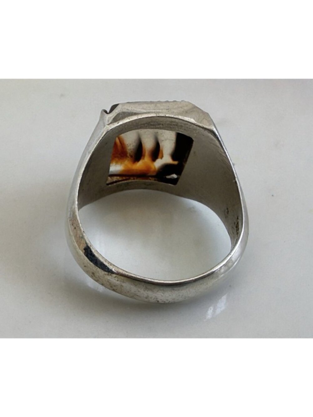 Vintage 50s Wheeler Mfg Sterling Dendritic Picture Agate Ring Size 6 3/4 - Picture 5 of 11